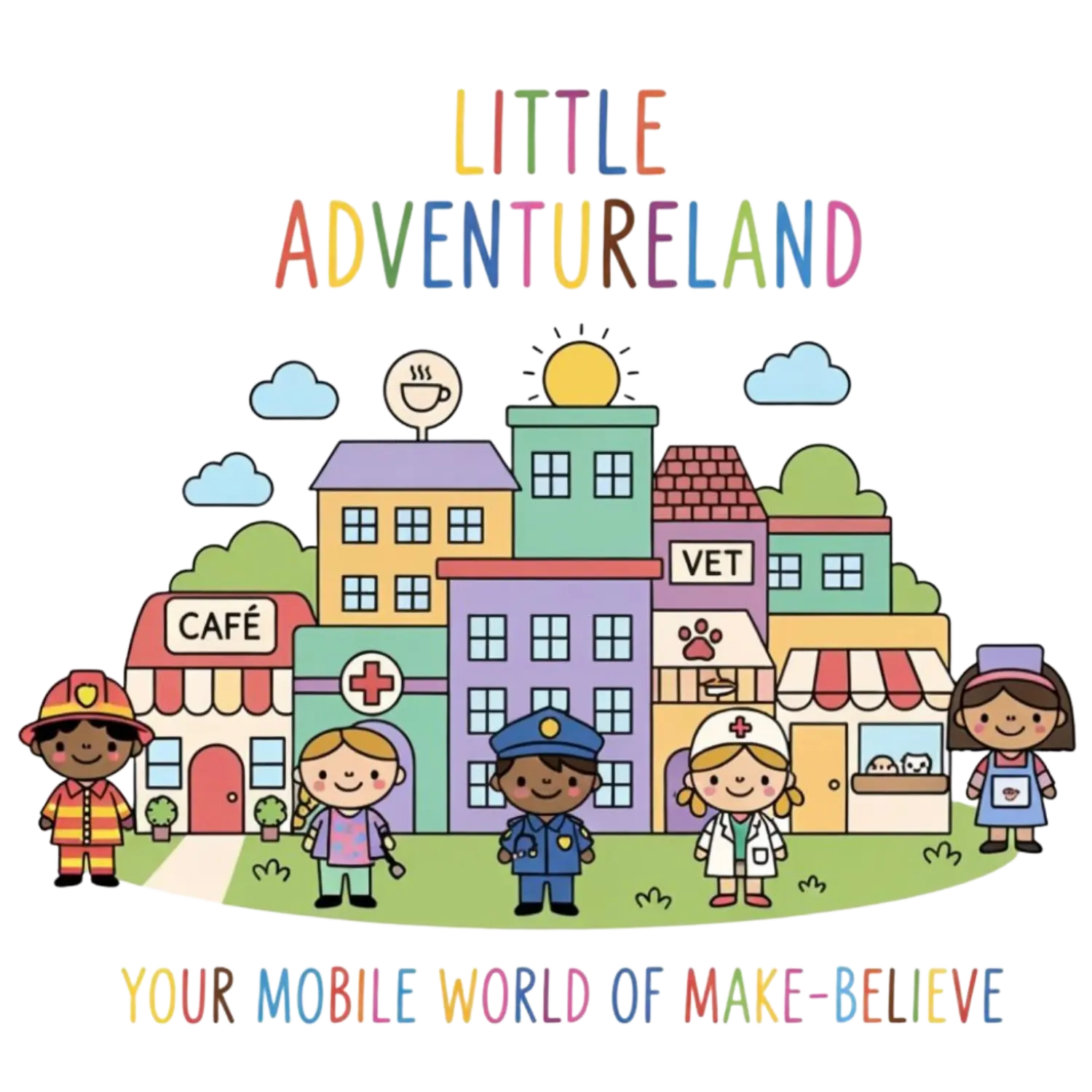 Children role-playing in the colourful Little Adventureland mini town